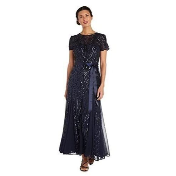 R&M Richards Women's One Piece Short Sleeve Embelished Sequins Gown SIZE 6 - Picture 1 of 3